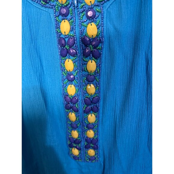 Soft Surroundings Blue Tunic Top With Beaded Embellishments Long Sleeves Womens - Picture 3 of 6